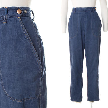 Vintage 1950s Jeans | 50s Side Zipper High Waisted Medium Wash Denim Pants (small / modern US 2-4) 