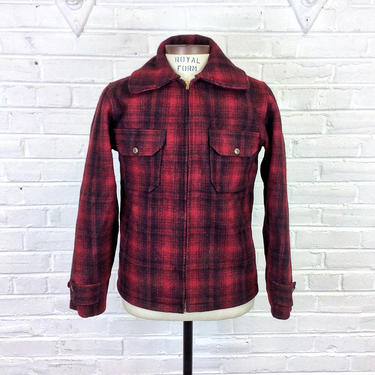 Size 36 Vintage 1950s 1960s Men’s Woolrich Model 545 Red and Black Plaid Wool Hunting Jacket 