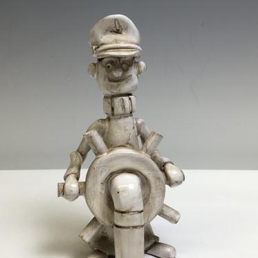 Vintage Dino Bencini Art Pottery Figurine Captain Wheel Helm Nautical Italy Signed 