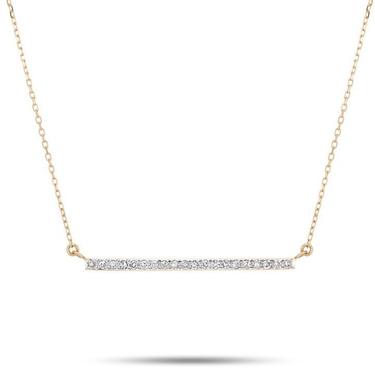 Large Pavé Bar Necklace - Yellow Gold