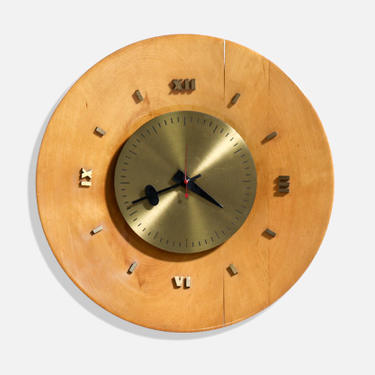 George Nelson Birch & Brass Wall Clock for Howard Miller