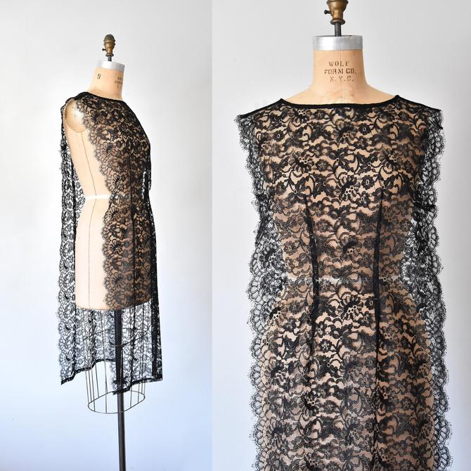 Janelle black lace overdress, sheer lace tabard, floral sheath dress, lace vest 