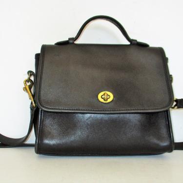 Vintage Coach Court Bag, Top Handle Purse, Messenger Bag, Crossbody, Black leather, 9870 