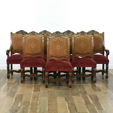 Set Of 8 Spanish Colonial Carved Dining Chairs 