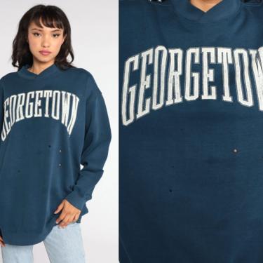 Georgetown Sweatshirt 80s University Shirt Distressed Graphic College Shirt Washington DC Sweater 90s Vintage Blue Crewneck Extra Large xl 