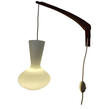 Danish Modern Rare Swag Lamp Teak Arm & Glass Shade by Lisa Johansson-Pape