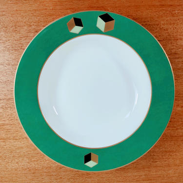 Vintage Angela Cummings by Arita Porcelain | San Marco Green Soup Bowl(s) | Optic Cube Design Trompe l'oeil | RARE 