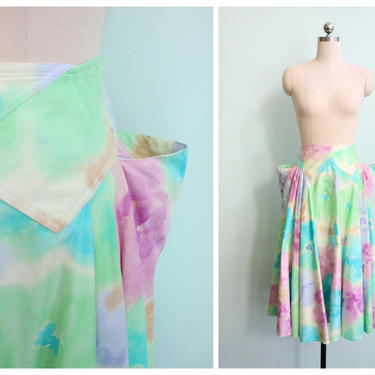 Vintage 1980's Water Color Floral Circe Skirt | Size Extra Small 
