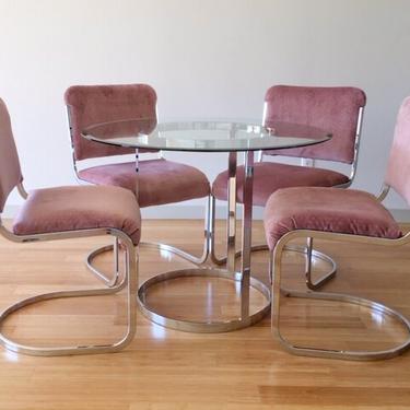 vintage mid century modern chrome and glass dining table.