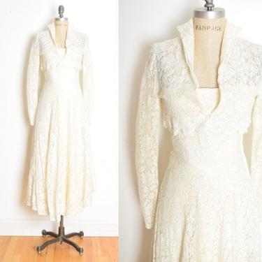 vintage 50s wedding dress cream lace strapless jacket set fit n flare party XS clothing 