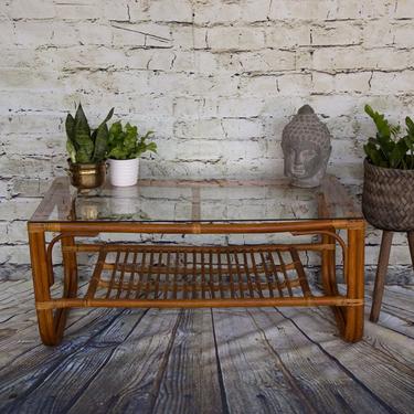 SHIPPING NOT FREE!!!! Vintage Bent Bamboo Table Franco Albini Style with Glass top 