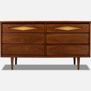 Mid-Century Modern Walnut Dresser with Lacquered Accent Drawers