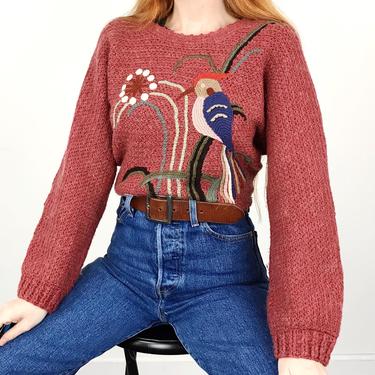 Hand Knit Bird Pullover Sweater 