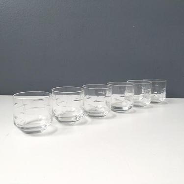 Shot glass set of 6 - cut modernist design - 1980s vintage 
