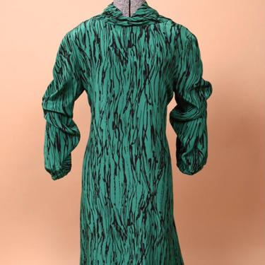Designer Teal and Black Silk Midi Dress by Pauline Trigere, L