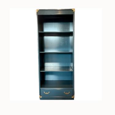 AVAILABLE: Green Lacquered Campaign Style Bookcase by Drexel 