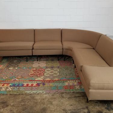 Mid Century Modern Modular Sectional Sofa, in quilted taupe upholstery