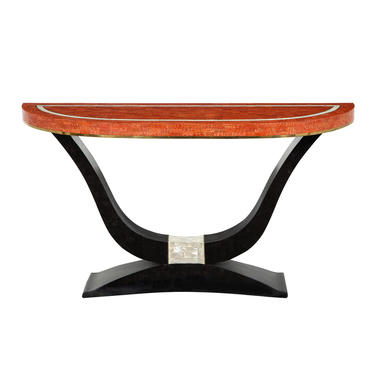 Art Deco Style Console in Pen Shell, Mother of Pear, and Red Travertine 1970s