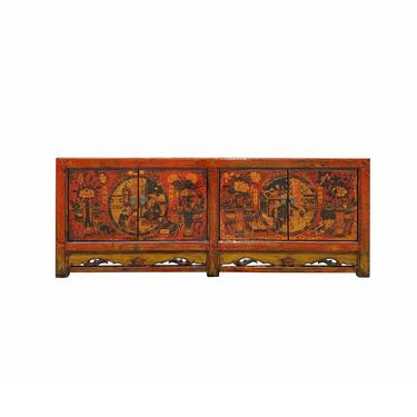 Chinese Distressed Orange 4 Seasons Sideboard Table TV Console Cabinet cs6926E 