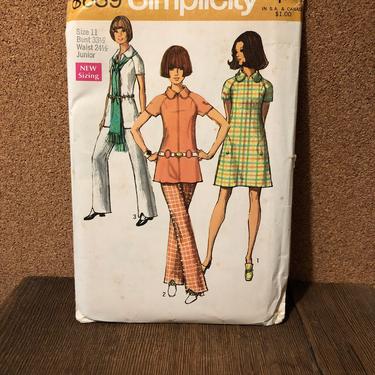 1970s micro mini dress tunic bell bottoms sewing pattern DIY vintage Simplicity 11 S 