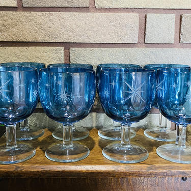 Mid Century Starburst Goblet Glasses Bartlett Collins Thumbprint Glass 