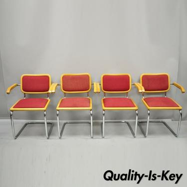 Four Loewenstein Italian Marcel Breuer Cesca Style Upholstered Dining Arm Chairs