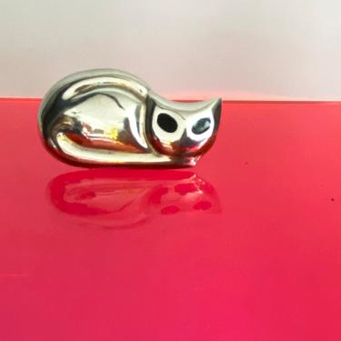 Large Vintage 50s 60s Sterling Silver Cat Pin • Rockabilly Kitty Kat Brooch • 925 Mexican Silver • Cute Mad Men Accessory • Mexico 