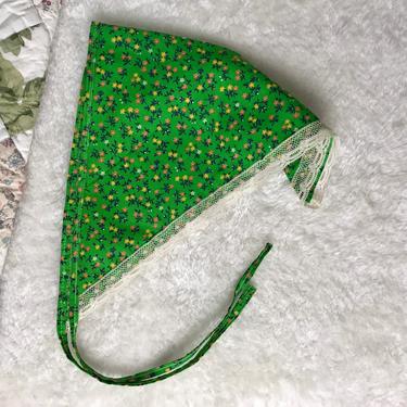Green Calico Floral & Lace Hair Kerchief 