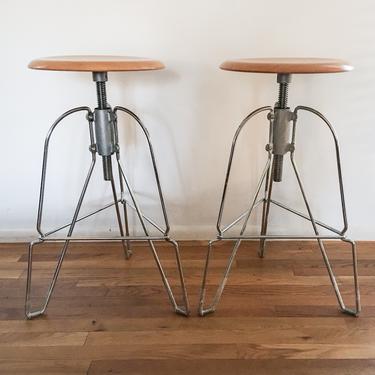 Vintage Jeff Covey for Herman Miller model 6 stools chrome and maple seat height adjustable mid century modern wire wood