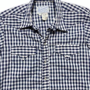 Vintage 1960s ROCKMOUNT Western Shirt ~ M ~ Snap Button ~ Gingham Plaid ~ Rockabilly ~ Made in USA 