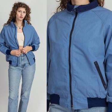 80s Blue Fleece Lined Jacket - Medium | Vintage Sportsmaster Zip Up Windbreaker Lightweight Coat 