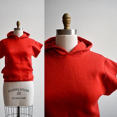 Vintage Red Sleeveless Hooded Sweatshirt 