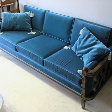 SOLD - Deep teal mid-century sofa; new upholstery