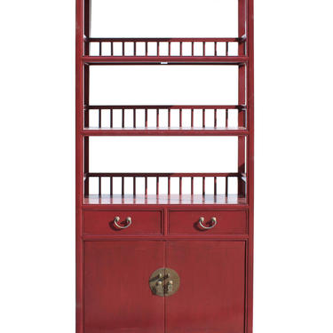 Chinese Distressed Matte Red 3 Shelves Bookcase Display Cabinet cs3440E 