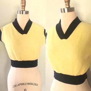 Vintage 1950s Navy Yellow Ribbed Terry Top Playclothes Sportswear Shirt Jantzen 