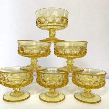 Vintage Lemon Yellow Indiana Glass Dessert/Fruit Cups - King’s Crown Thumbprint 