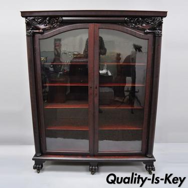 Victorian Mahogany Double Door Bookcase China Cabinet Northwind Face Paw Feet