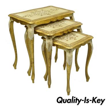 Set of Three Vintage Italian Florentine Gold Gilt Nesting Stacking Side Tables