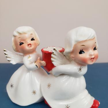 Vintage 1950's Candle Holder/ 60s Angel Taper Christmas Kitch Knick Knack Ceramic 