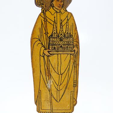 Antique English Wooden Stand Up, Saint Chad,  Religious Saint with Cathedral, St Marys Church, Exeter 