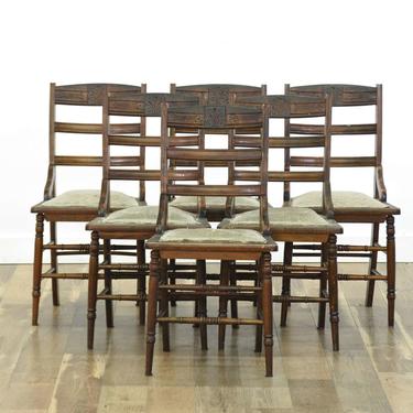 Set Of 6 Carved Mission Style Dining Chairs 