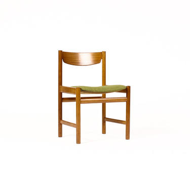 Danish Modern / Mid Century Teak Dining / Side Chair — Single — Green Textile —  Dalescraft 