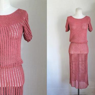 vintage 1930s rose crochet dress / XS 