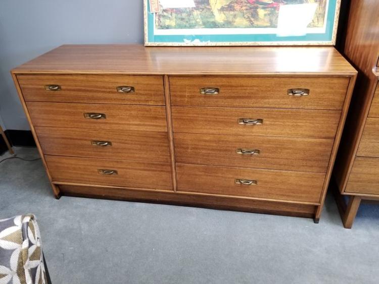 Mid-Century Modern low dresser with inset brass pulls by Drexel
