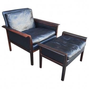 Rosewood and Leather Lounge Chair and Ottoman, Otto Hans Olsen for Vatne Møbler