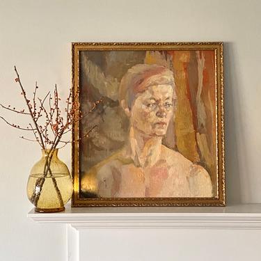 Large Vintage Oil Painting Female Womans Portrait 