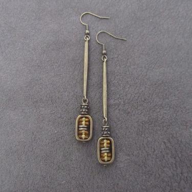 Minimalist yellow earrings, bronze mid century earrings, statement earrings, brutalist earrings, geometric earrings, simple dangle 13 