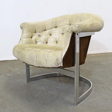 Mid-Century Modern John Stuart Tufted Steel Base Lounge Chair 