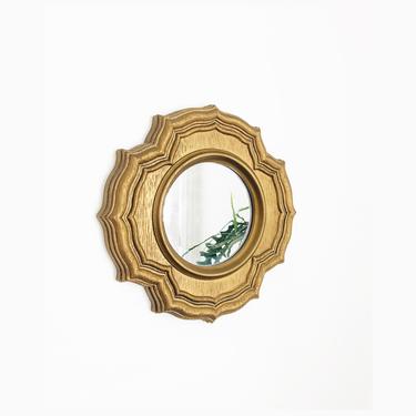 Vintage Petite Faux Gilt Wood Round Mirror 