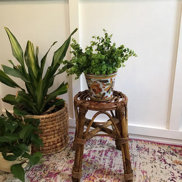 Wicker Rattan plant stand small foot stool Wicker Rattan Vintage plant stand, small tables, vintage end tables 
